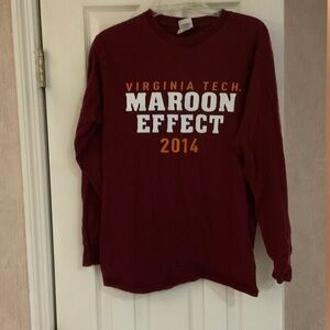 Fruit of the Loom Virginia Tech Maroon Long Sleeve Shirt with White & Gold Text